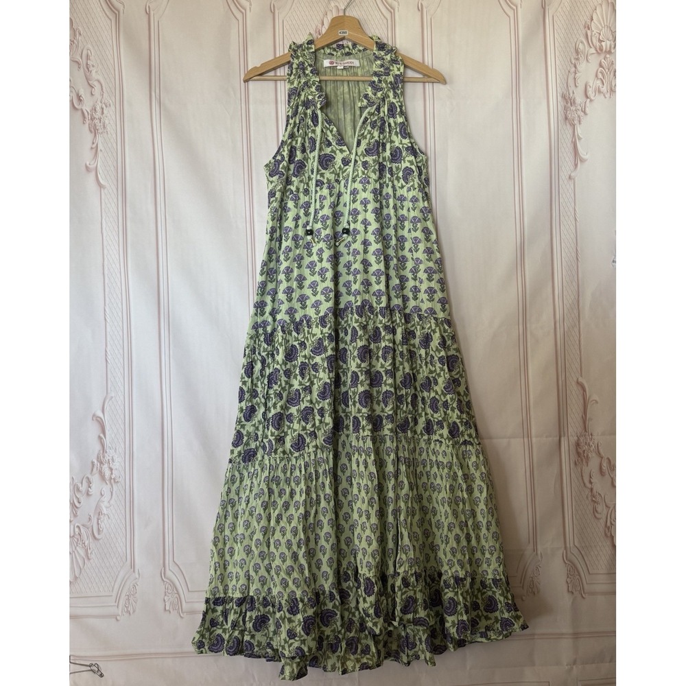 Anthropologie Ro's Garden Sofia Maxi Dress Tiered Green Sz S Boho